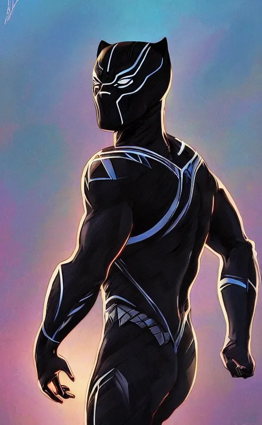 Prompt: Black Panther, highly detailed, digital painting, artstation, standing, facing camera, concept art, smooth, sharp focus, illustration, art by artgerm and alphonse mucha, high definition digital art, dramatic lighting, in the style of ilya kuvshinov and Ross tran