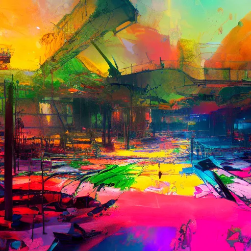 Prompt: artist impression of no mans land, bright vibrant colors, utopia, by by greg rutkowski, by jeremy mann, by francoise nielly