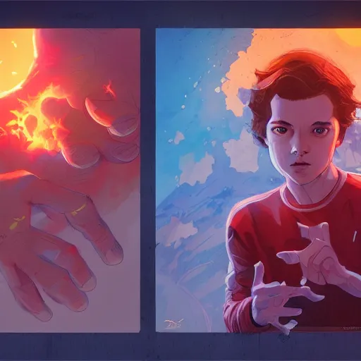 Image similar to hero world stranger things, behance hd by jesper ejsing, by rhads, makoto shinkai and lois van baarle, ilya kuvshinov, rossdraws global illumination