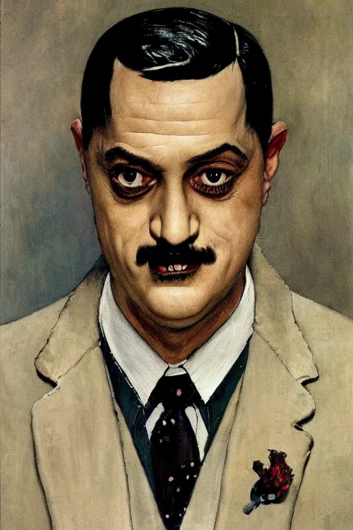 Image similar to portrait of gomez addams from the addams family painted by norman rockwell