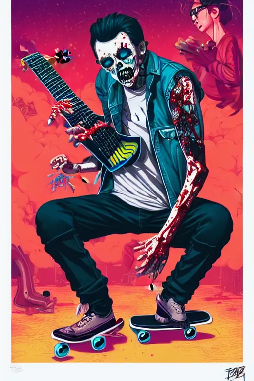 Image similar to a zombie skater punk playing electric guitar, tristan eaton, victo ngai, artgerm, rhads, ross draws