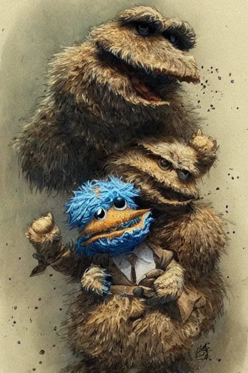 Image similar to ( ( ( ( ( cookie monster. muted colors. ) ) ) ) ) by jean - baptiste monge!!!!!!!!!!!!!!!!!!!!!!!!!!!