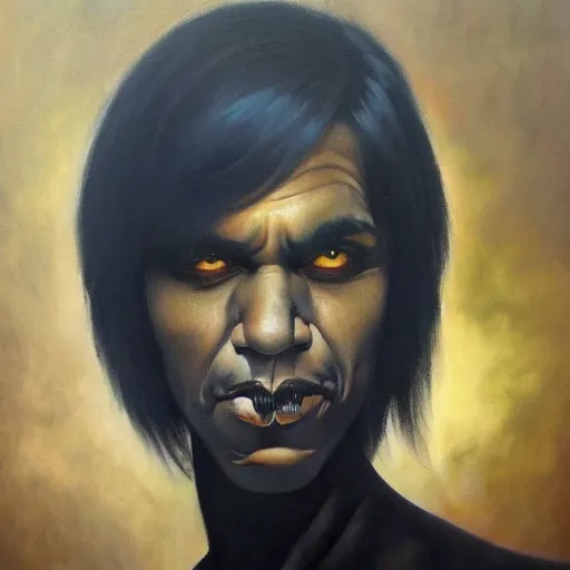 Image similar to detailed portrait of emo obama intricate, hyper detailed, realistic, oil painting, by julie bell, frank frazetta, cinematic lighting