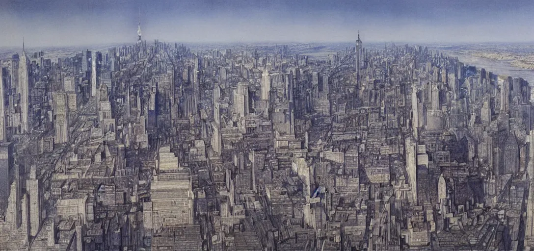 Image similar to Landscape of New York City in the year 2050 by Alan Lee