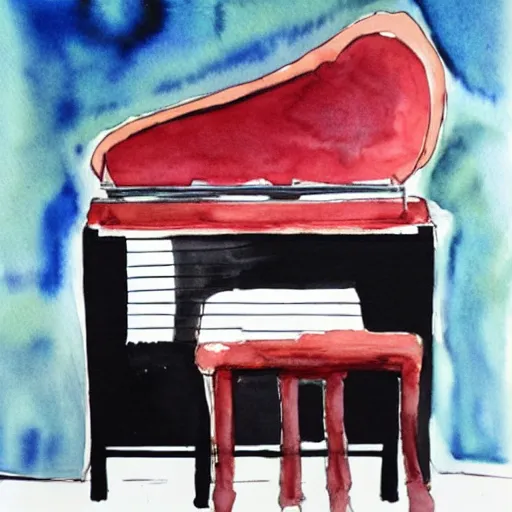 Prompt: piano being sucked into black hole, watercolor