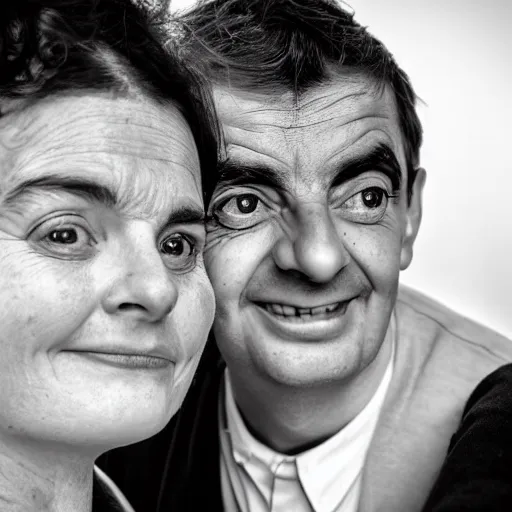 Image similar to A portrait mr bean elizabeth teams up with a teenage mr bean, perfect faces, 50 mm, award winning photography