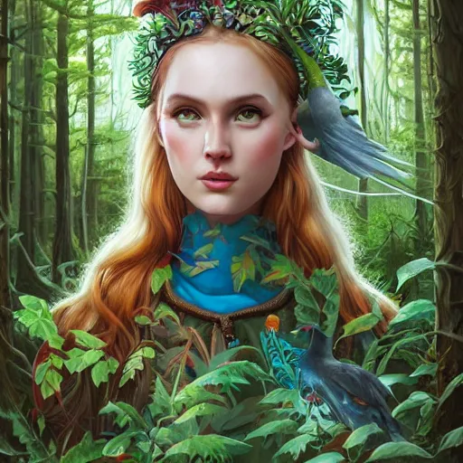 Image similar to lofi druid portrait in a forest surrounded by animals, Pixar style, by Tristan Eaton Stanley Artgerm and Tom Bagshaw.