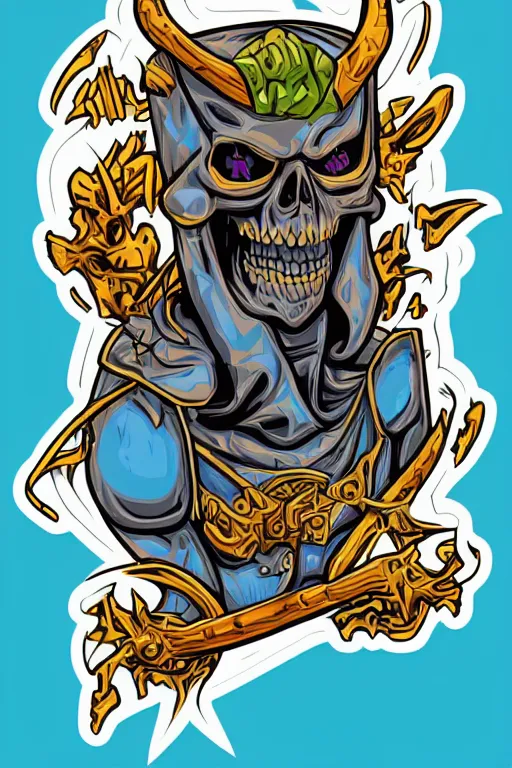 Image similar to A portrait of a skeletor that is a thug, sticker, colorful, illustration, highly detailed, smooth and clean vector curves, no jagged lines, vector art, smooth