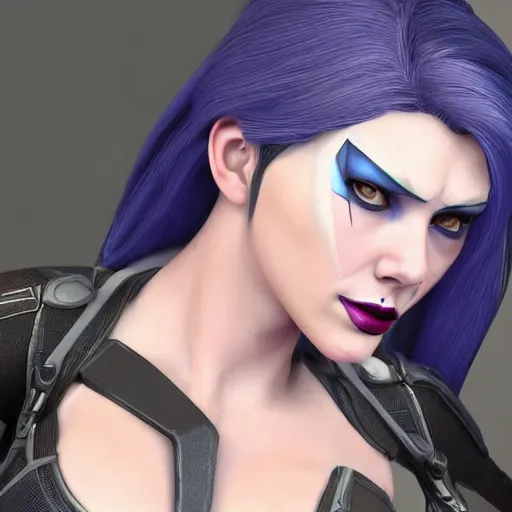 Prompt: scarlet johanson as widowmaker from overwatch, realistic, 4 k, coherent, detailed face, photo