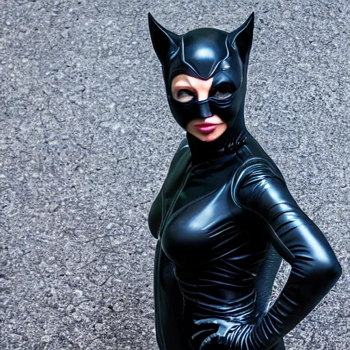 Prompt: Mark Zuckerberg as Catwoman, 105mm, Canon, f/22, ISO 100, 1/200s, 8K, RAW, symmetrical balance, Dolby Vision, Aperture Priority