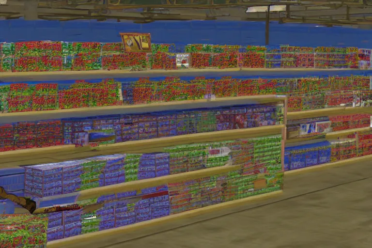 Prompt: flooded walmart in a shenmue , dreamcast screenshot, shenmue,