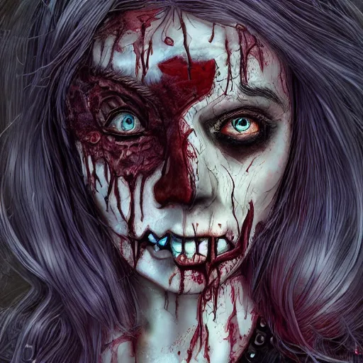 Image similar to beautiful zombie girl, intricate, art by greg rutkowsk, high detailed, 4 k,