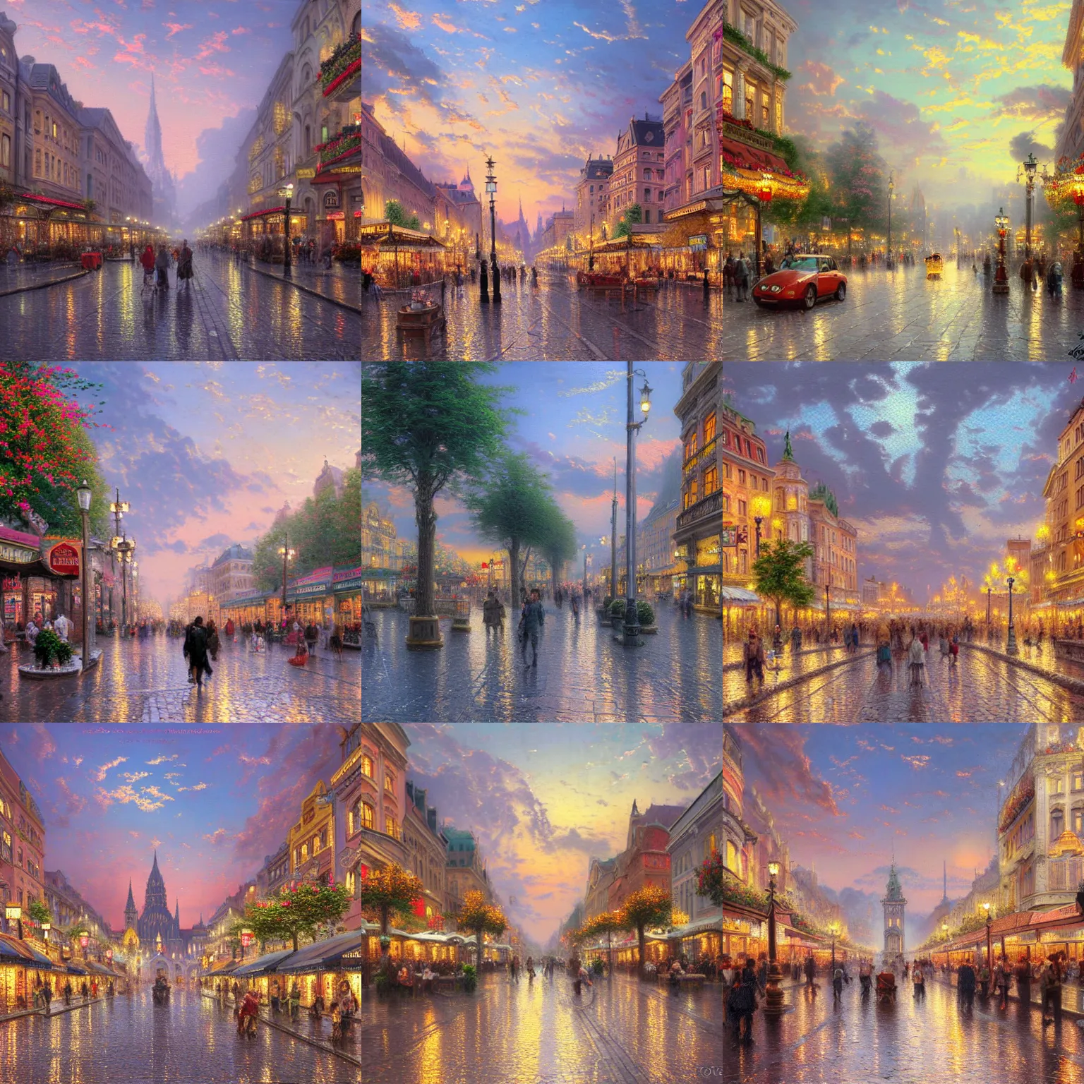 Prompt: Budapest main street, thomas kinkade, 8k,