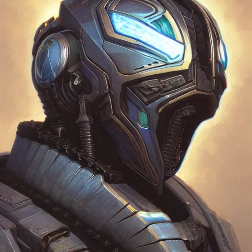 Image similar to the void slayer as a realistic cyberpunk knight, closeup portrait art by donato giancola and greg rutkowski, realistic face, digital art, trending on artstation, symmetry!!, skull helmet