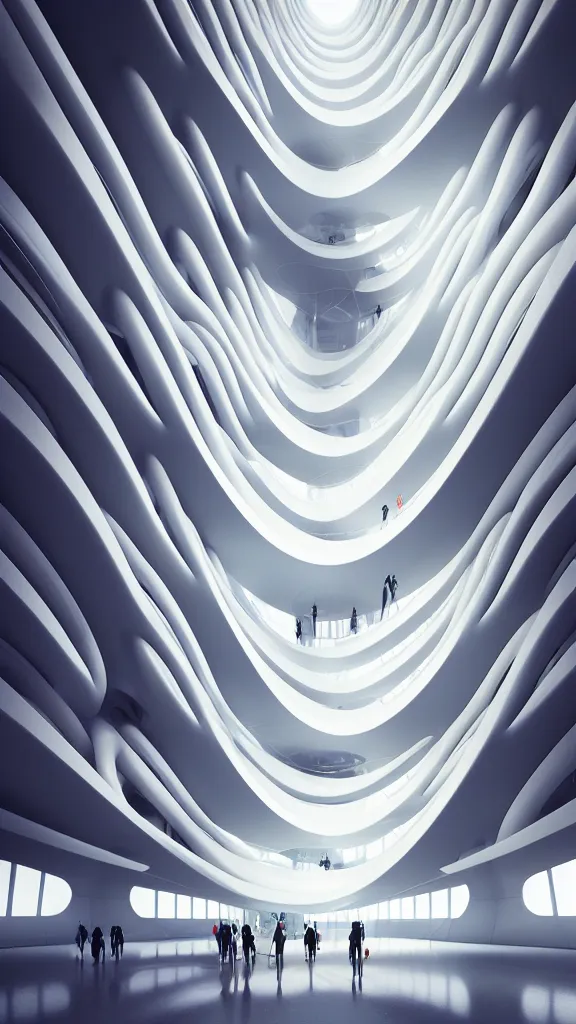 Image similar to the inside of a very tall building, big pods, big windows, octane render, warm colour scheme, white, cyberpunk architecture by zaha hadid, cinematic, scenery, unreal engine, render, cgsociety, modernism, futuristic, artstation, sci - fi, high detail, high quality, close up angle, people walking