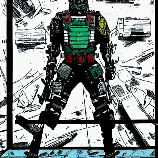 Image similar to sci - fi, dystopian bounty hunter, art by kevin eastman