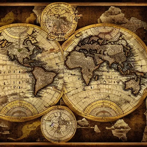 Image similar to maps, continents, steampunk, highly detailed.