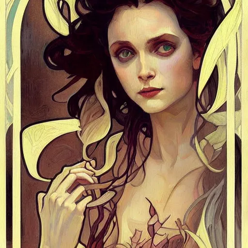 Image similar to an art nouveau painting in the style of mort kunstler, and in the style of charlie bowater, and in the style of alphonse mucha. symmetry, smooth, sharp focus, semi - realism, intricate detail.