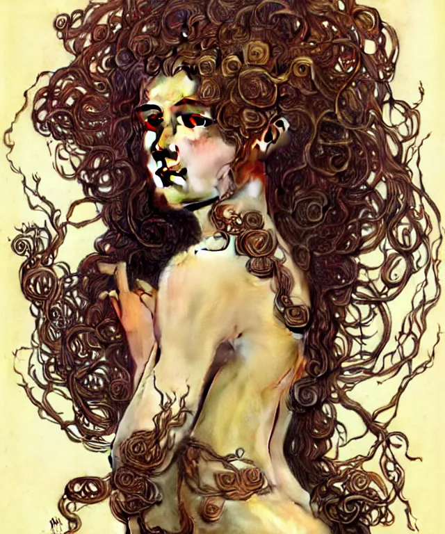 Prompt: a man made of fungus tendrils, portrait, intricate, elegant, highly detailed, 20mm film, smooth, sharp focus, art by artgerm and greg rutkowski and alphonse mucha