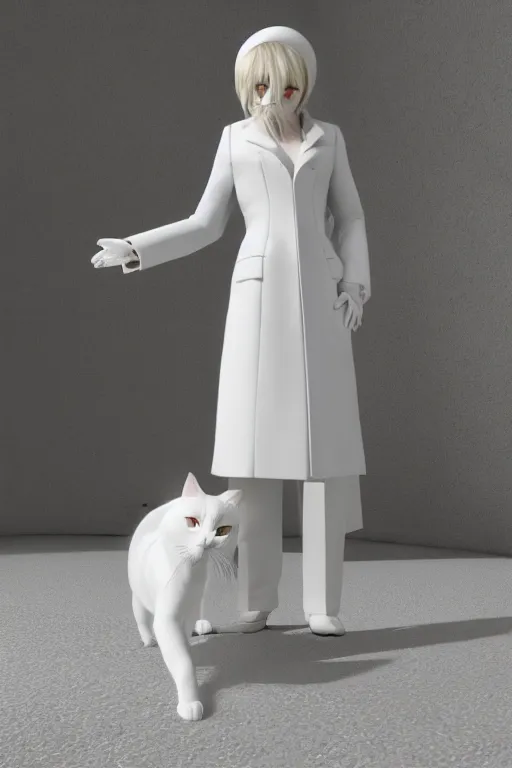 Image similar to a white cat wearing a formal overcoat, hyperrealistic, concept art, octane render, unreal engine 5, trending on DeviantArt, highly detailed, high quality, 8K, soft lighting, cute, natural lighting, realistic face, trending on Artstation, elegant clothes, profile picture, path traced, house background