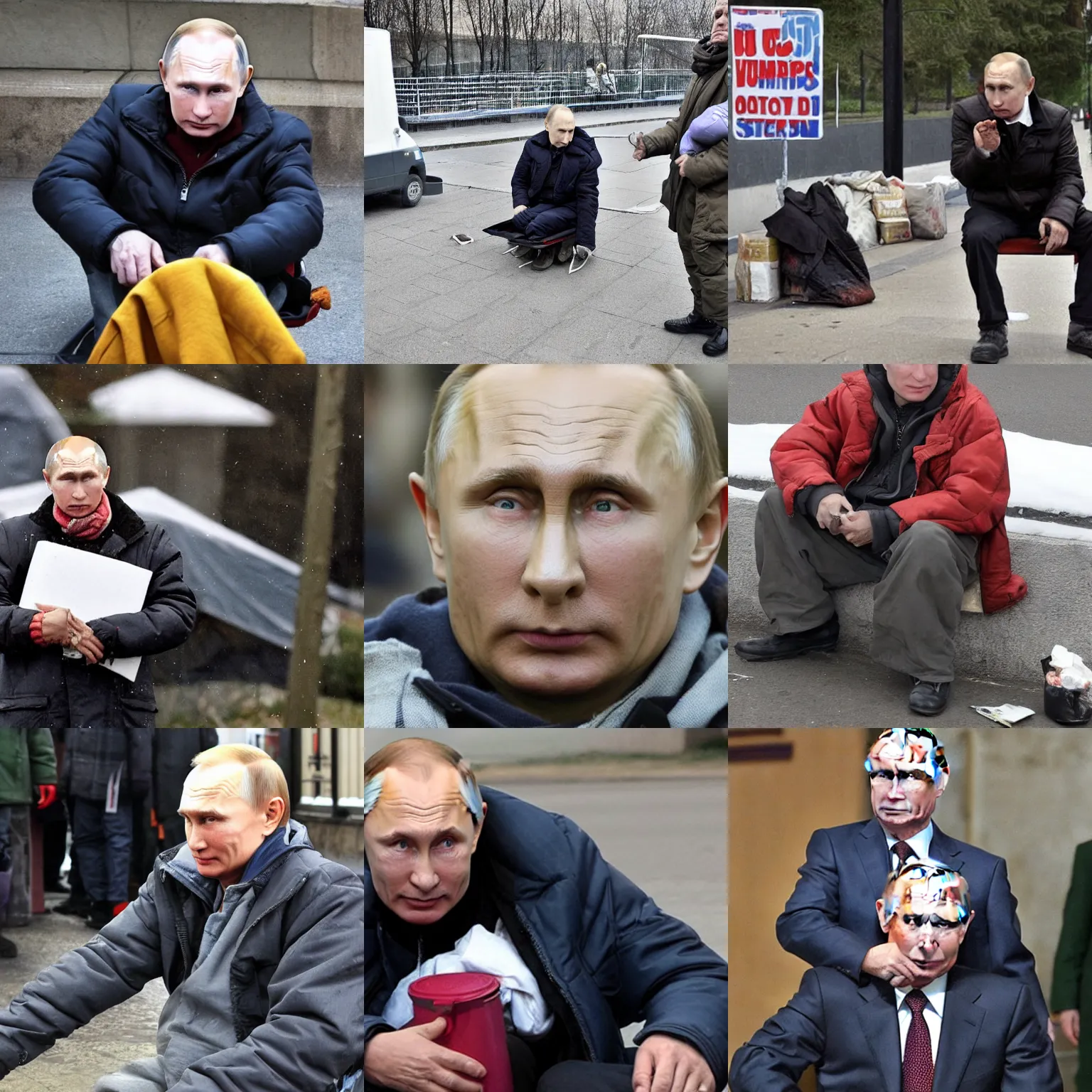 Prompt: Homeless Vladimir Putin