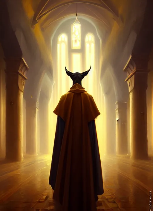 Image similar to surrealistic portrait of anthropomorphic caracal in golden priest clothes wearing vr in orthodox church, bokeh, foggy, dynamic lighting, darkness, ambients, dramatic, foggy, heavy bokeh and blur, cinematic, depth of field, art by bussiere rutkowski andreas rocha