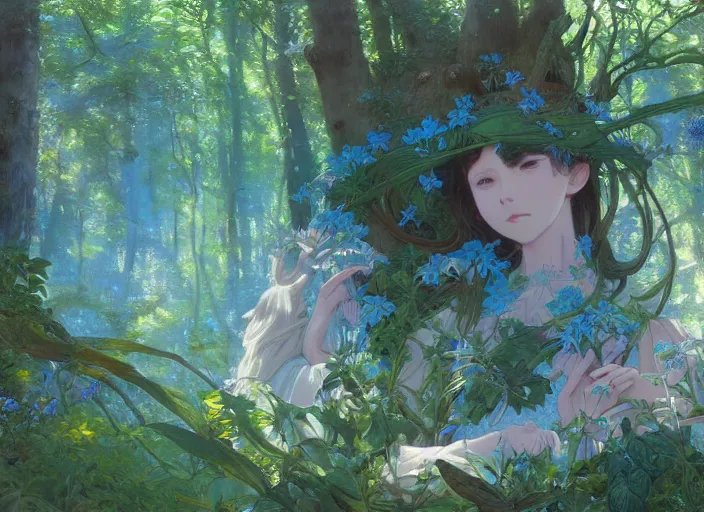 Prompt: desktop background, beautiful fantasy forest, path traced, highly detailed, high quality, digital painting, by studio ghibli and alphonse mucha, leesha hannigan, hidari, art nouveau, chiho aoshima, jules bastien - lepage