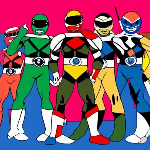 Image similar to power rangers fighting the teenage mutant ninja turtles