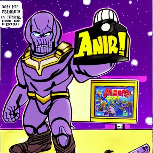 Image similar to thanos playing nintendo wii