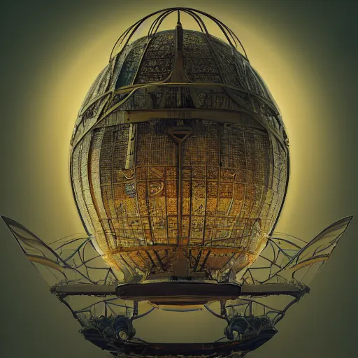 Image similar to enormous flying city in a faberge egg, sky, steampunk, fantasy art, octane render