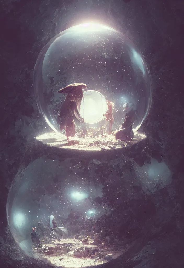 Image similar to a tiny world inside a crystal ball by greg rutkowski, sung choi, mitchell mohrhauser, maciej kuciara, johnson ting, maxim verehin, peter konig, 8 k photorealistic, cinematic lighting, hd, high details, dramatic, dark atmosphere, trending on artstation