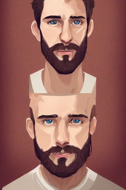 Prompt: very detailed portrait of a very handsome american man in his late twenties, oval shaped face, very short beard, ( ( deep hazel eyes ) ), strong round!!! rosey nose, nice color scheme, by wlop and tyler oulton, detailed eyes, reading a book. starry background, trending, on artstation.