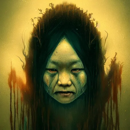 Prompt: horrifying creepy onryo portrait, atmospheric lighting, painted, menacing, haunted house theme, intricate, volumetric lighting, beautiful, rich deep colours masterpiece, golden hour, sharp focus, ultra detailed, by leesha hannigan, ross tran, thierry doizon, kai carpenter, ignacio fernandez rios