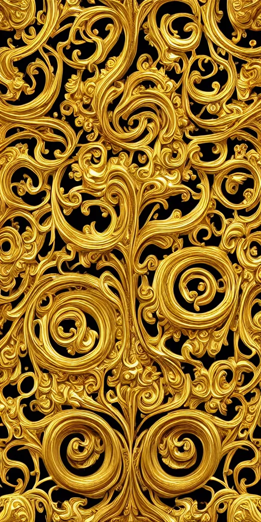 Image similar to the source of future growth dramatic, elaborate emotive Golden Baroque and Rococo styles to emphasise beauty as a transcendental, seamless pattern, symmetrical, large motifs, sistine chapel ceiling, 8k image, supersharp, spirals and swirls, Gold black rainbow and white colors, perfect symmetry, 3D, no blur, sharp focus, photorealistic, insanely detailed and intricate, cinematic lighting, Octane render, epic scene, 8K