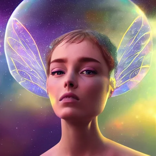 Prompt: magical fairy floating in space, epic cartoon portrait made out of rain, beautiful face, stunning concept art, highly detailed, galaxy background, rendered in octane, unreal engine, trending on artstation, realistic, diviantart