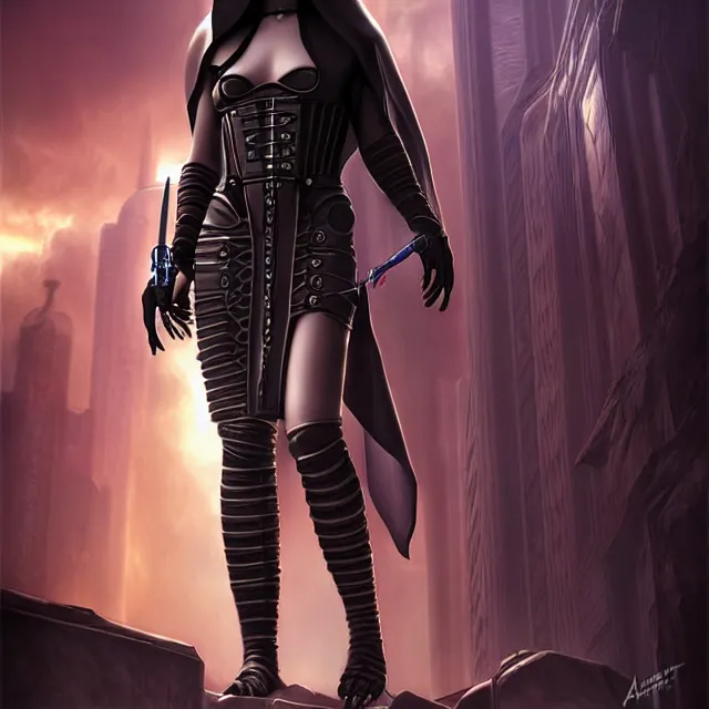 Image similar to cyberpunk nun warrior artgerm anne stokes highly detailed 8 k hdr smooth sharp focus high resolution award - winning photo photorealistic