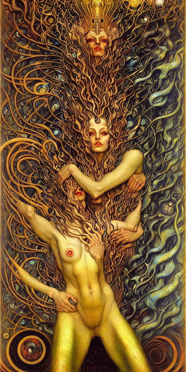 Image similar to Divine Chaos Engine by Karol Bak, Jean Delville, William Blake, Gustav Klimt, and Vincent Van Gogh, symbolist, visionary