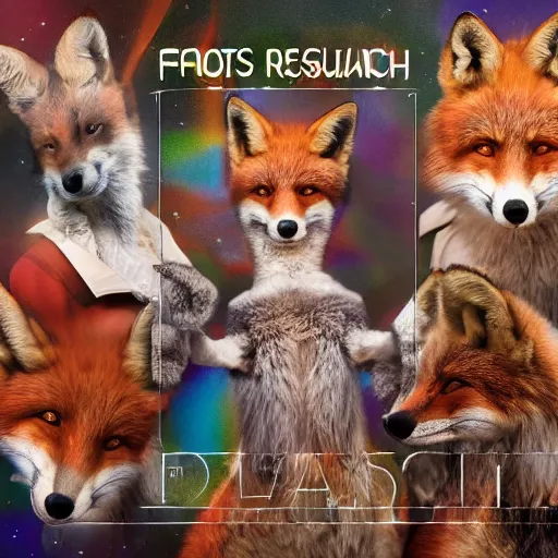 Image similar to photorealistic music album cover, with foxes animals wearing clothes, all looking at camera, studio lighting, award winning photograph, 8 5 mm f / 1. 4