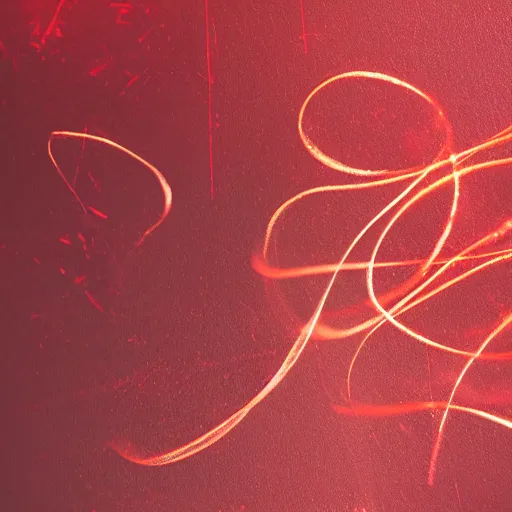 Prompt: a photo of a red calligraghy inspiured by fire on a black wall, 5 0 mm