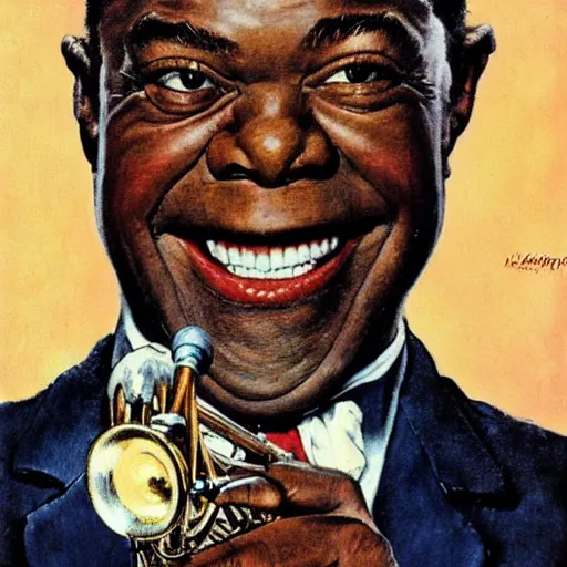 Prompt: portrait of louis armstrong, by norman rockwell