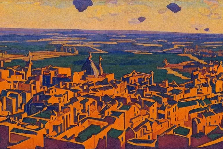 Image similar to city of stavropol, city landscapes, city photos, art by nicholas roerich,