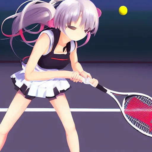 Prompt: taihou_(azur lane) playing tennis, high quality, official arts of azur lane
