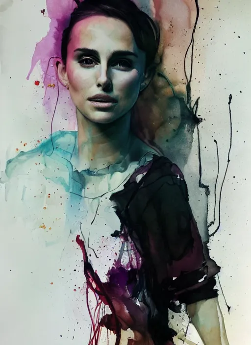 Image similar to nathalie portman full body by agnes cecile, pastel light colours, ink drips, autumn lights