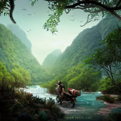 Image similar to Vietnamese Wilderness. Digital art. Trending on Artstation.