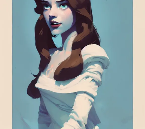 Image similar to symmetry portrait of princess belle, by atey ghailan, by greg rutkowski, by greg tocchini, by james gilleard, by joe fenton, by kaethe butcher, by ashley wood, dynamic lighting, gradient light blue, brown, blonde cream and white color scheme, grunge aesthetic