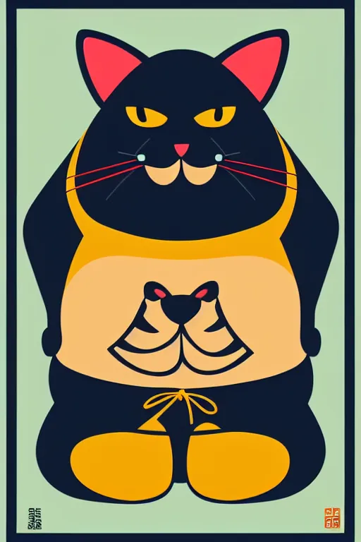 Image similar to Portrait of a cat as a sumo wrestler, sticker, colorful, illustration, highly detailed, simple, smooth and clean vector curves, no jagged lines, vector art, smooth