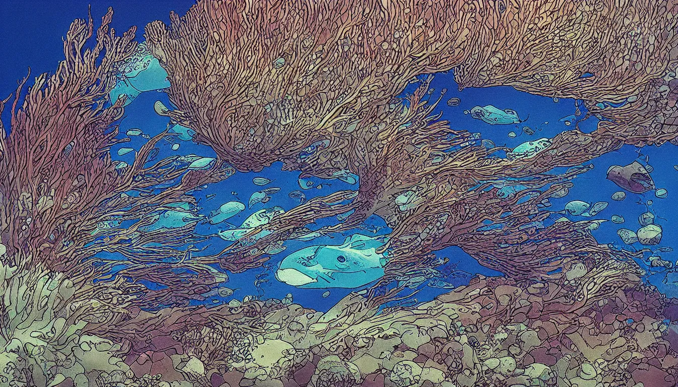 Image similar to underwater, crystal clear, moebius