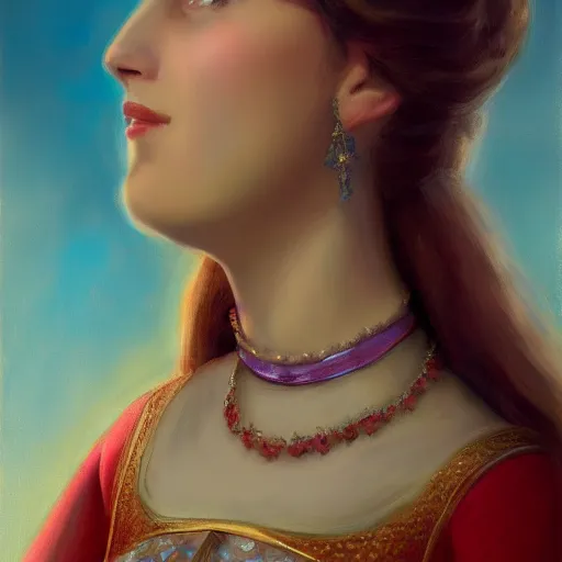 Image similar to a portrait of a jewish princess in a disney movie, oil painting, pale colors, high detail, 8 k, wide angle, trending on artstation,