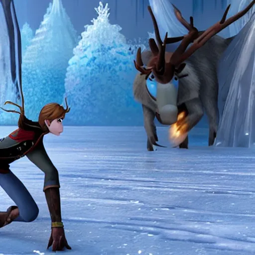 Prompt: a still from the movie frozen crossover with the game panzer dragoon