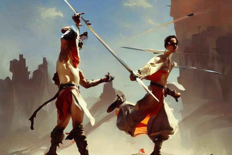 Image similar to greg manchess of people tripping and falling over swords, profile picture, organic painting, sunny day, matte painting, bold shapes, hard edges, street art, trending on artstation, by huang guangjian, gil elvgren, ruan jia, randy vargas, greg rutkowski